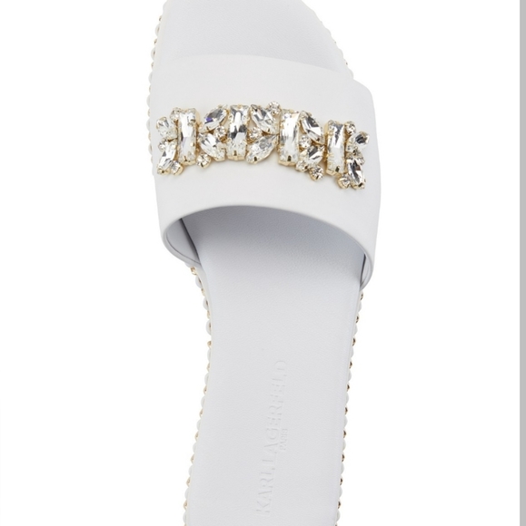 Karl Lagerfeld Paris Bijou Embellished Slide Sandals White -5.5 - Picture 4 of 9